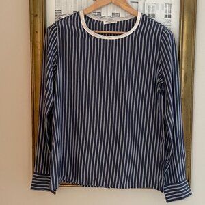 Excellent Condition Equipment Femme Silk Navy and White Striped Blouse size S